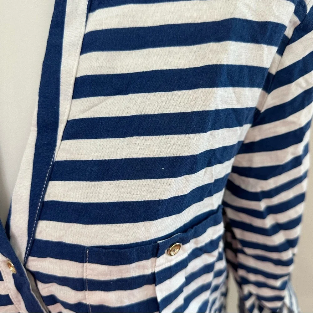 NWT Zara Linen Blend Striped Button Down Shirt Blue White Size Medium - Picture 3 of 5